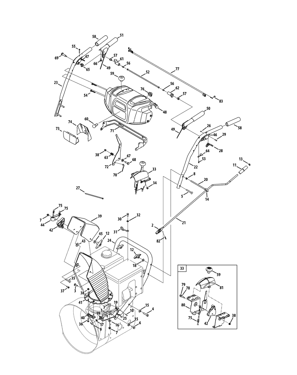 Handles, Panel And Discharge Chute Diagram and Parts List for 2X933SWE (31BH95SV710-31BH95SV756)(2015) Cub Cadet Snow Blower